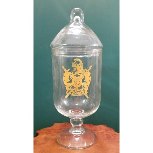 Vintage Knights Templar Master de Moley Seal Freemasonry Footed Dish w/ Lid - Picture 2 of 4